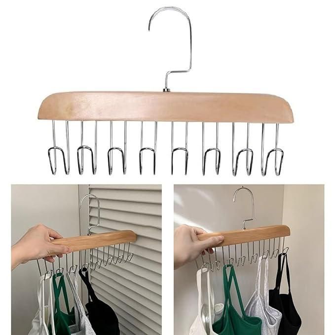 Multifunctional Wooden Hanger with Metal Hooks (Pack of 1)