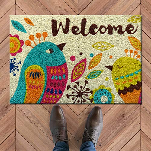 ATMAH Coir Doormat(Birdy Welcome,Multicolour, 40cm X 60cm)