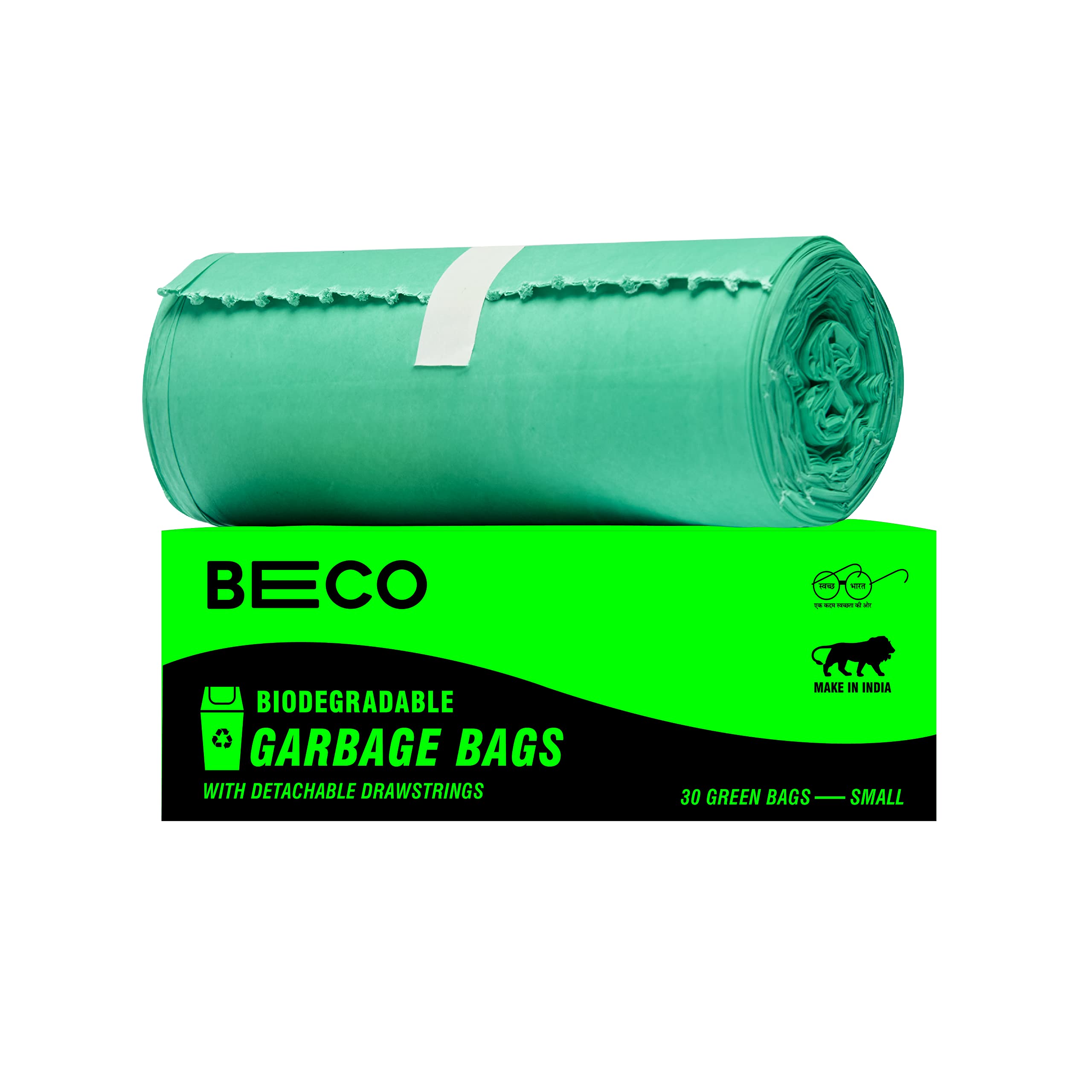 Beco Eco Friendly Biodegradable OXO Garbage Bags for Dustbin | 30 Pcs | Small 17 X 19 Inches | Pack of 1 | Green